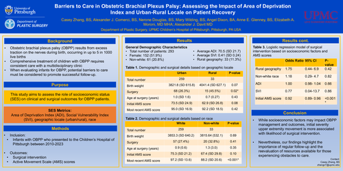 Preview of Barriers To Care In Obstetric Brachial Plexus Palsy: Assessing The Impact Of Area Of Deprivation Index And Urban-Rural Locale On Patient Recovery