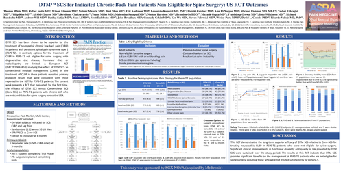 Preview of DTM™ SCS FOR INDICATED CHRONIC BACK PAIN PATIENTS REFRACTORY TO SPINE SURGERY: US RCT OUTCOMES