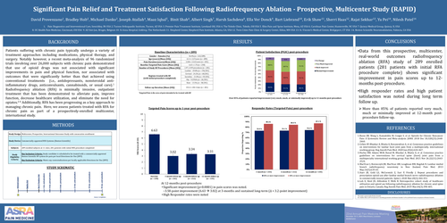 Preview of SIGNIFICANT PAIN RELIEF AND TREATMENT SATISFACTION FOLLOWING RADIOFREQUENCY ABLATION - PROSPECTIVE, MULTICENTER STUDY (RAPID)
