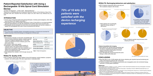 Preview of PATIENT-REPORTED SATISFACTION WITH USING A RECHARGEABLE 10 KHZ SPINAL CORD STIMULATION DEVICE