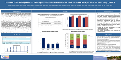 Preview of TREATMENT OF PAIN USING CERVICAL RADIOFREQUENCY ABLATION: OUTCOMES FROM AN INTERNATIONAL, PROSPECTIVE MULTICENTER STUDY (RAPID)