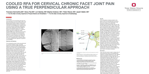 Preview of COOLED RFA FOR CERVICAL CHRONIC FACET JOINT PAIN USING A TRUE PERPENDICULAR APPROACH: THE OHIO STATE UNIVERSITY EXPERIENCE