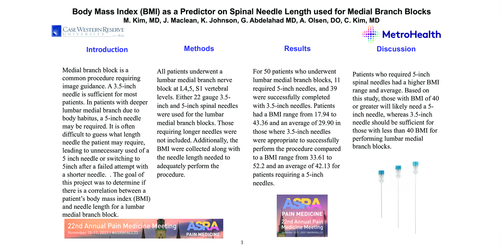 Preview of BODY MASS INDEX (BMI) AS A PREDICTOR ON SPINAL NEEDLE LENGTH USED FOR MEDIAL BRANCH BLOCKS