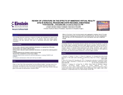 Thumbnail for REVIEW OF LITERATURE ON THE EFFECTS OF IMMERSIVE VIRTUAL REALITY (IVR) IN SURGICAL PROCEDURES WITH REGIONAL ANESTHESIA