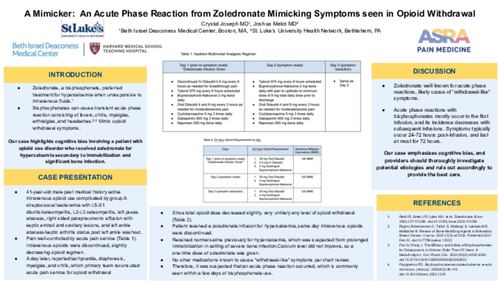 Preview of A MIMICKER: AN ACUTE PHASE REACTION FROM ZOLEDRONATE MIMICKING SYMPTOMS SEEN IN OPIOID WITHDRAWAL