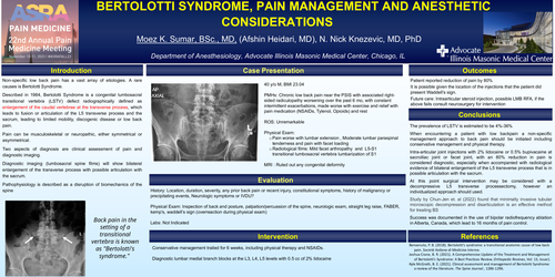 Preview of BERTOLOTTI SYNDROME, PAIN MANAGEMENT AND ANESTHETIC CONSIDERATIONS