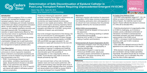 Preview of DETERMINATION OF SAFE DISCONTINUATION OF EPIDURAL CATHETER IN LUNG TRANSPLANT PATIENT FOLLOWING EMERGENT INITIATION OF VV-ECMO