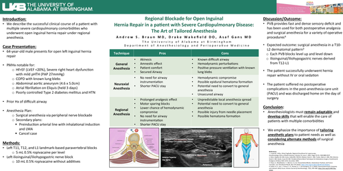Preview of REGIONAL BLOCKADE FOR OPEN INGUINAL HERNIA REPAIR IN A PATIENT WITH SEVERE CARDIOPULMONARY DISEASE: THE ART OF TAILORED ANESTHESIA