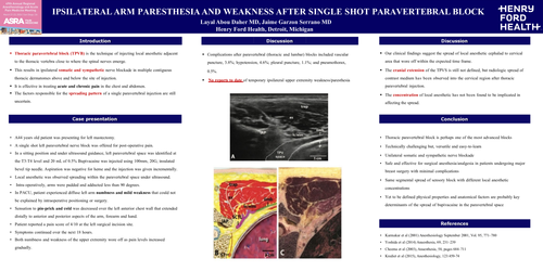 Preview of IPSILATERAL ARM PARESTHESIA AND WEAKNESS AFTER SINGLE SHOT PARAVERTEBRAL BLOCK