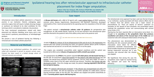 Preview of IPSILATERAL HEARING LOSS AFTER RETROCLAVICULAR APPROACH FOR INFRACLAVICULAR CATHETER PLACEMENT FOR INDEX FINGER AMPUTATION.