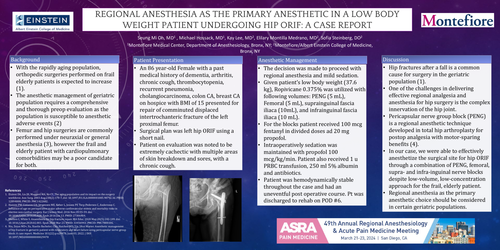 Preview of REGIONAL ANESTHESIA AS THE PRIMARY ANESTHETIC IN A LOW BODY WEIGHT PATIENT UNDERGOING HIP ORIF: A CASE REPORT