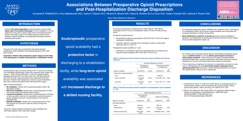 Preview of ASSOCIATIONS BETWEEN PREOPERATIVE OPIOID PRESCRIPTIONS AND POST-HOSPITAL DISCHARGE DISPOSITION: A POPULATION-BASED COHORT STUDY