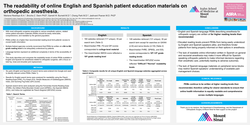 Thumbnail for THE READABILITY OF ONLINE ENGLISH AND SPANISH PATIENT EDUCATION MATERIALS ON ORTHOPEDIC ANESTHESIA.