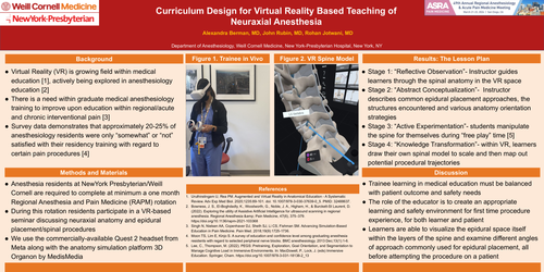 Preview of CURRICULUM DESIGN FOR VIRTUAL REALITY BASED TEACHING OF NEURAXIAL ANESTHESIA