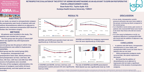 Preview of RETROSPECTIVE EVALUATION OF THE EFFECT OF ADDING DEXAMETHASONE AS AN ADJUVANTTO ESPB ONPOSTOPERATIVE PAIN IN LUMBAR SURGERY CASES.
