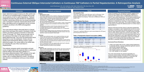 Preview of CONTINUOUS EXTERNAL OBLIQUE INTERCOSTAL CATHETERS VS CONTINUOUS TAP CATHETERS IN PARTIAL HEPATECTOMIES: A RETROSPECTIVE ANALYSIS
