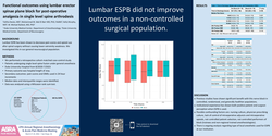 Thumbnail for FUNCTIONAL OUTCOMES USING LUMBAR ERECTOR SPINAE PLANE BLOCK FOR POST-OPERATIVE ANALGESIA IN SINGLE LEVEL SPINE ARTHRODESIS