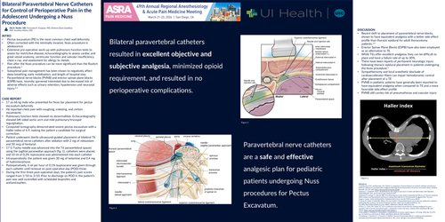 Preview of BILATERAL PARAVERTEBRAL NERVE CATHETERS FOR CONTROL OF PERIOPERATIVE PAIN IN THE ADOLESCENT UNDERGOING A NUSS PROCEDURE