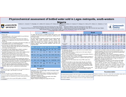 Preview of Physicochemical assessment of bottled water sold in Lagos metropolis, South-western Nigeria