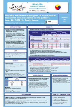 Thumbnail for MORTALITY AND INTERVENTION TYPES OF TRANSFERED ACUTE ISCHEMIC STROKE PATIENTS FROM 2017 TO 2021 IN SOUTH KOREA