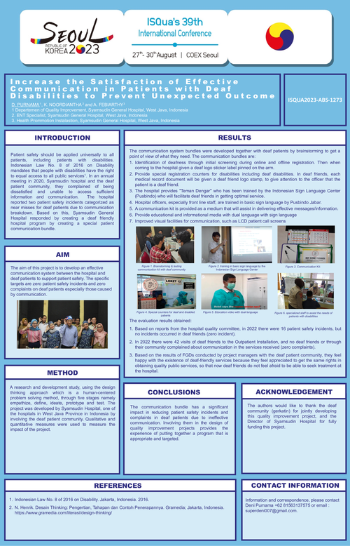 Preview of INCREASE THE SATISFACTION OF EFFECTIVE COMMUNICATION IN PATIENTS WITH DEAF DISABILITIES TO PREVENT UNEXPECTED EVENTS