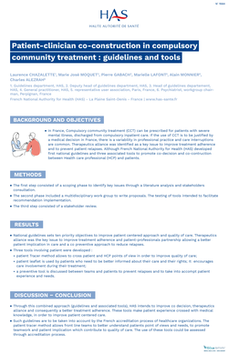 Thumbnail for PATIENT-CLINICIAN CO-CONSTRUCTION IN COMPULSORY COMMUNITY TREATMENT : GUIDELINES AND TOOLS