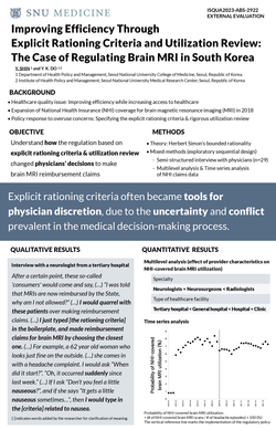 Thumbnail for IMPROVING EFFICIENCY THROUGH EXPLICIT RATIONING CRITERIA AND UTILIZATION REVIEW: THE CASE OF REGULATING BRAIN MRI UTILIZATION IN SOUTH KOREA