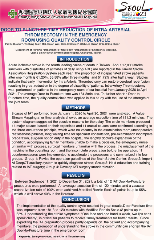 Preview of DOOR-TO-PUNCTURE TIME REDUCTION OF INTRA-ARTERIAL THROMBECTOMY IN THE EMERGENCY ROOM USING QUALITY CONTROL CIRCLE