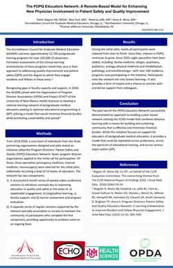 Thumbnail for THE PDPQ EDUCATORS NETWORK: A REMOTE-BASED MODEL FOR ENHANCING NEW PHYSICIAN INVOLVEMENT IN PATIENT SAFETY AND QUALITY IMPROVEMENT