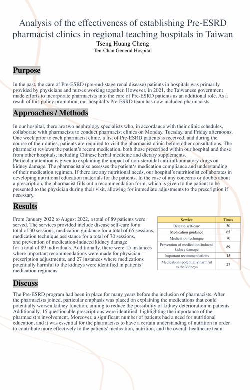 Preview of A STUDY ON THE EFFECT OF THE DISTRICT TEACHING HOSPITAL LAUNCHED PRE-ESRD PHARMACIST OUTPATIENT