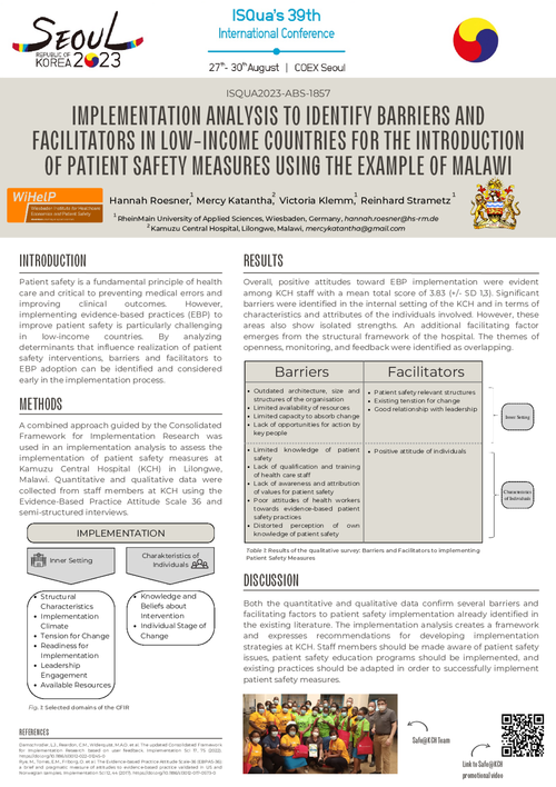 Preview of IMPLEMENTATION ANALYSIS TO IDENTIFY BARRIERS AND FACILITATORS IN LOW-INCOME COUNTRIES FOR THE INTRODUCTION OF PATIENT SAFETY MEASURES USING THE EXAMPLE OF MALAWI
