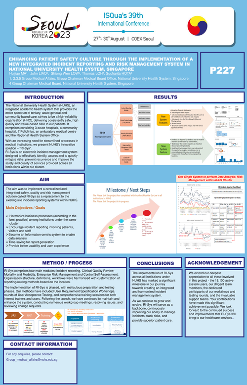 Preview of ENHANCING PATIENT SAFETY CULTURE THROUGH IMPLEMENTATION OF A NEW INTEGRATED INCIDENT REPORTING AND RISK MANAGEMENT SYSTEM IN NATIONAL UNIVERSITY HEALTH SYSTEM, SINGAPORE