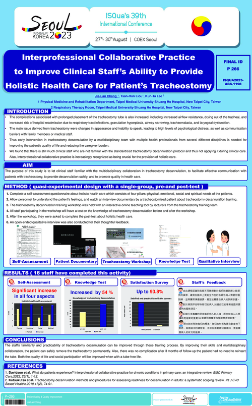 Preview of INTERPROFESSIONAL COLLABORATIVE PRACTICE TO IMPROVE CLINICAL STAFF’S ABILITY TO PROVIDE HOLISTIC HEALTH CARE FOR PATIENT’S TRACHEOSTOMY