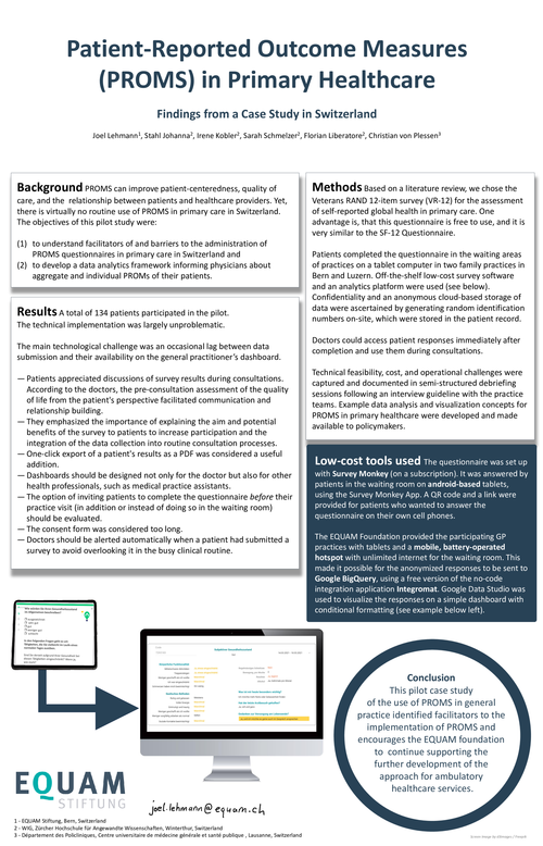 Preview of PATIENT-REPORTED OUTCOME MEASURES (PROMS) IN PRIMARY HEALTHCARE: FINDINGS FROM A CASE STUDY IN SWITZERLAND.