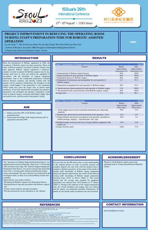 Preview of PROJECT IMPROVEMENT IN REDUCING THE OPERATING ROOM NURSING STAFF'S PREPARATION TIME FOR ROBOTIC ASSISTED OPERATION