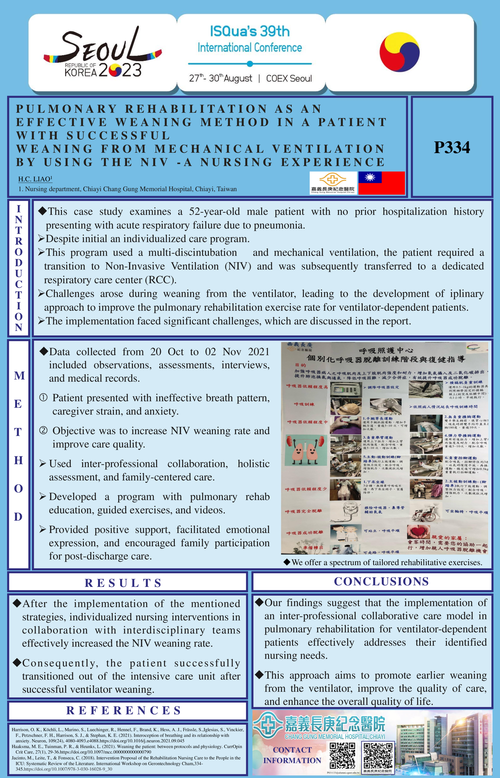 Preview of PULMONARY REHABILITATION AS AN EFFECTIVE WEANING METHOD IN A PATIENT WITH SUCCESSFUL WEANING FROM MECHANICAL VENTILATION BY USING THE NIV -A NURSING EXPERIENCE