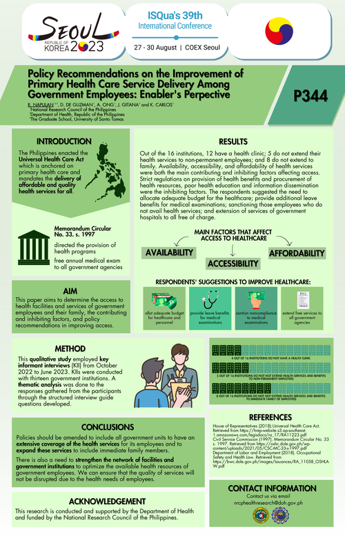 Preview of POLICY RECOMMENDATIONS ON THE IMPROVEMENT OF PRIMARY HEALTH CARE SERVICE DELIVERY AMONG GOVERNMENT EMPLOYEES: ENABLERS’ PERSPECTIVE