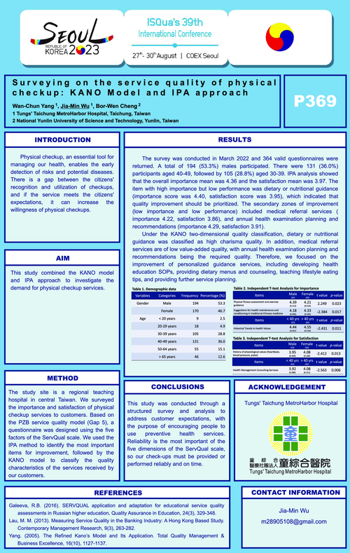 Preview of SURVEYING ON THE SERVICE QUALITY OF PHYSICAL CHECKUP: KANO MODEL AND IPA APPROACH