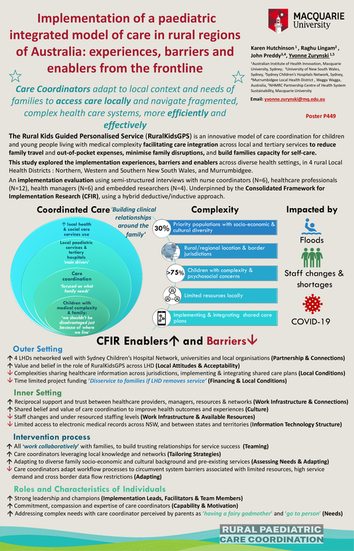 Preview of IMPLEMENTATION OF A PAEDIATRIC INTEGRATED MODEL OF CARE IN RURAL REGIONS OF AUSTRALIA – EXPERIENCES, BARRIERS, AND ENABLERS FROM THE FRONTLINE