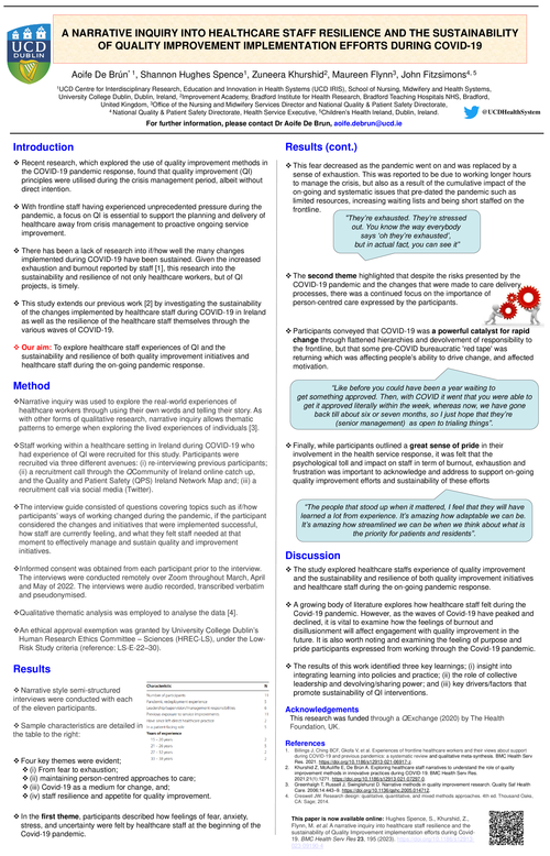 Preview of A NARRATIVE INQUIRY INTO HEALTHCARE STAFF RESILIENCE AND THE SUSTAINABILITY OF QUALITY IMPROVEMENT IMPLEMENTATION EFFORTS DURING COVID-19.