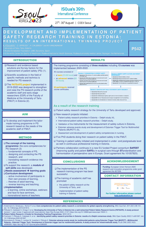 Preview of DEVELOPMENT AND IMPLEMENTATION OF PATIENT SAFETY RESEARCH TRAINING IN ESTONIA: RESULTS OF AN INTERNATIONAL TWINNING PROJECT