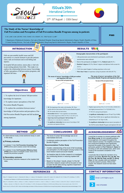 Thumbnail for NURSES PLAY A VITAL ROLE IN PREVENTING PATIENT FALLS.  THIS STUDY IS TO EXPLORE THE RELATIONSHIP BETWEEN NURSES' KNOWLEDGE OF FALLS, PERCEPTION OF FALL PREVENTION PROGRAMS, AND INPATIENT FALL RATES.