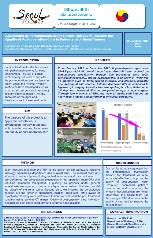 Preview of APPILCATION OF PERCUTANEOUS CRYOABLATION THERAPY TO IMPROVE THE QUALITY OF POST-OPERATION CARE IN PATIENTS WITH RENAL TUMORS