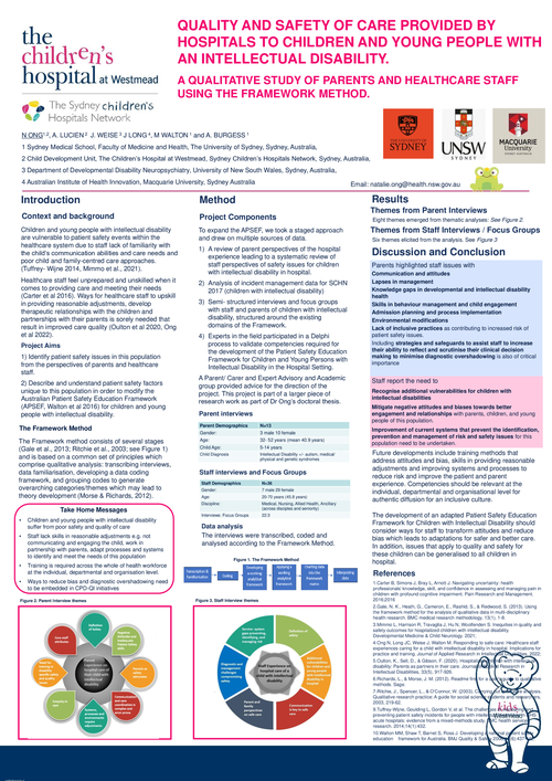 Preview of QUALITY AND SAFETY OF CARE PROVIDED BY HOSPITALS TO CHILDREN AND YOUNG PEOPLE WITH AN INTELLECTUAL DISABILITY. A QUALITATIVE STUDY OF PARENTS AND HEALTHCARE STAFF USING THE FRAMEWORK METHOD.