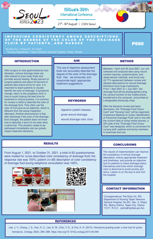 Preview of IMPROVING CONSISTENCY AMONG DESCRIPTIONS OF THE DEGREE OF THE COLOR OF THE DRAINAGE FLUID BY PATIENTS, AND NURSES