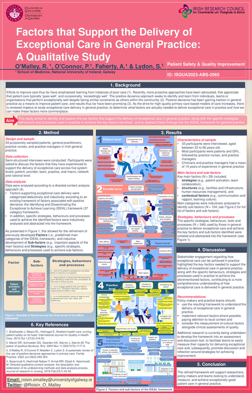 Preview of IDENTIFYING FACTORS THAT SUPPORT THE DELIVERY OF EXCEPTIONAL CARE IN GENERAL PRACTICE AND DEVELOPMENT OF THE IDEAL FRAMEWORK: A QUALITATIVE STUDY