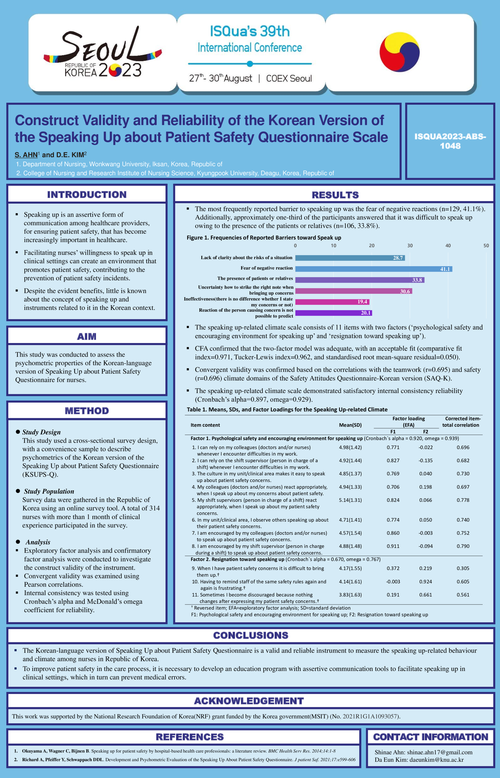 Preview of CONSTRUCT VALIDITY AND RELIABILITY OF THE KOREAN VERSION OF THE SPEAKING UP ABOUT PATIENT SAFETY QUESTIONNAIRE SCALE