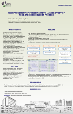 Thumbnail for AN IMPROVEMENT OF PATIENT SAFETY ：A CASE STUDY OF POST-SPECIMEN COLLECT PROCESS .