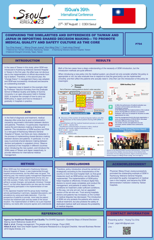 Preview of COMPARING THE SIMILARITIES AND DIFFERENCES OF TAIWAN AND JAPAN IN IMPORTING SHARED DECISION MAKING
--- TO PROMOTE MEDICAL QUALITY AND SAFETY CULTURE AS THE CORE