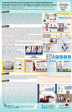 Thumbnail for IMPROVING THE RATE AND PROCESSING TIME OF RETURNING MEDICINES BY QUALITY CONTROL CIRCLE IN THE REGIONAL HOSPITAL OF SOUTHERN TAIWAN